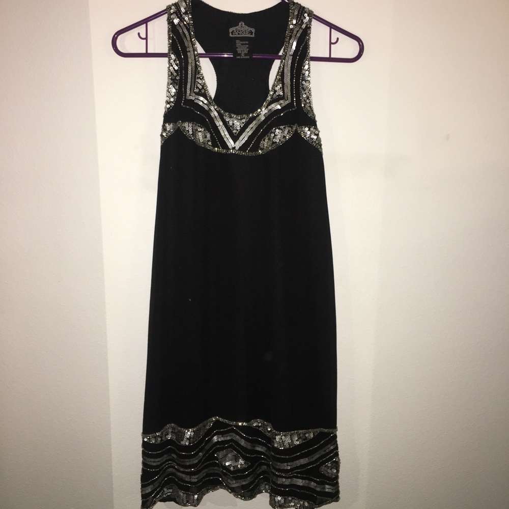 Small short black dress with beading detail